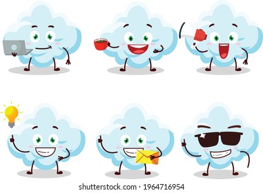 Cloud cartoon character with various types of business emoticons