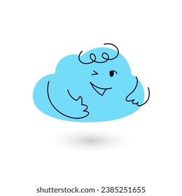 Cloud cartoon character winking and smiling. Flat vector mascot illustration isolated on white background.