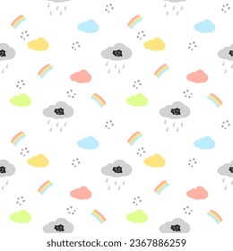 Cloud cartoon so cute. On rainbow white background. Pattern seamless vector illustration. 