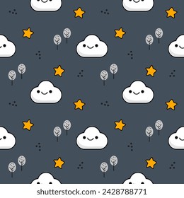 Cloud cartoon so cute. On tree star background. Pattern seamless vector illustration. 