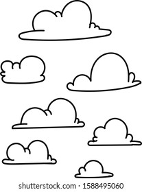 cloud cartoon hand drawn set Cloud signs, background. Vector illustration	