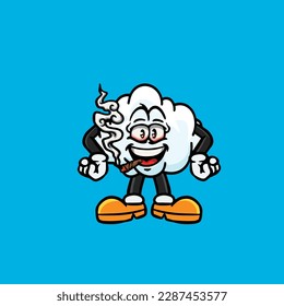 caricatura en la nube fumando toscas y alta cara apedreada de maleza vector de nug de brote de cannabis