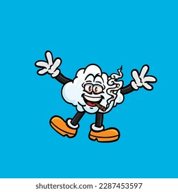caricatura en la nube fumando toscas y alta cara apedreada de maleza vector de nug de brote de cannabis