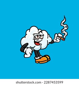 caricatura en la nube fumando toscas y alta cara apedreada de maleza vector de nug de brote de cannabis