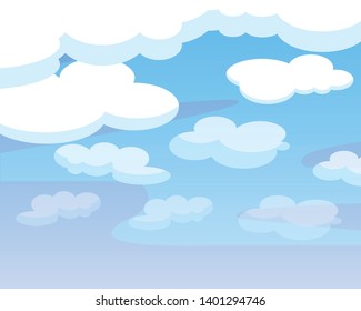 Cloud cartoon style vector illustration background. Sky and Clouds Background. Stylish design with a flat poster.