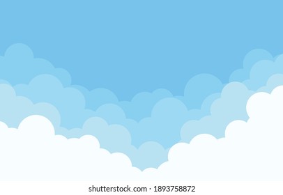 Cloud cartoon style wiht clear blue sky flat design background landscape vector illustration.