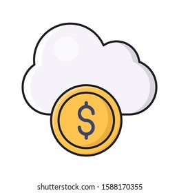 cloud cash flat color line icon 