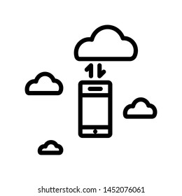 Cloud with cellphone and arrows isolated on white background ,Thin line icon ,Vector Illustration for symbol web or app stock 