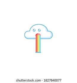 Cloud character concept with rainbow isolated on white background. Vector icon of weather sticker ideas