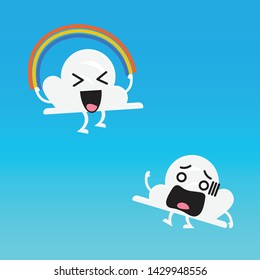 Cloud character and friend jumping rainbow rope. Vector illustration