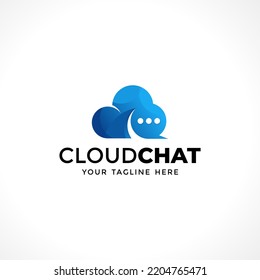 Plantilla de diseño de logotipo en color azul para el chat en la nube
