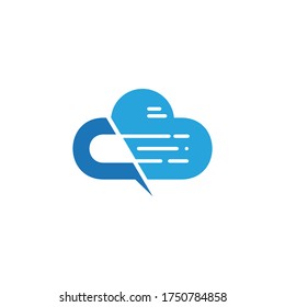Cloud chat logo concept, letter C+cloud+bubble chat, simple flat blue color logo style on white background