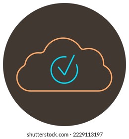 Esquema del icono de verificación de nube. Icono de dos colores en el fondo redondeado