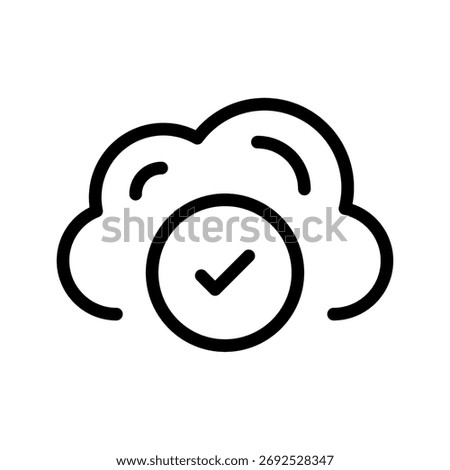 Cloud Check Line Icon — Verified Cloud, Backup Complete