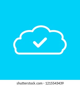 Cloud with check mark icon on blue background. vector illustration