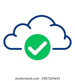 Cloud with check mark line icon. Confirmation, verification, cloud storage, information, data. Vector icons for business and advertising