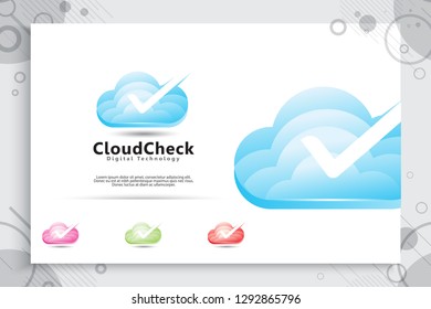 cloud check vector logo design with modern color style, illustration of cloud for data digital service company.