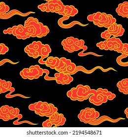 Cloud in Chinese style seamless pattern,on back background,Vector illustration.