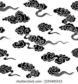 Cloud in Chinese style seamless pattern,on back background,Vector illustration.