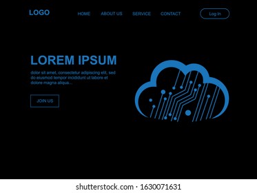cloud and circuit board, illustrative vector landing page template