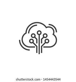 Cloud Circuit Vector Illustration, outline sign