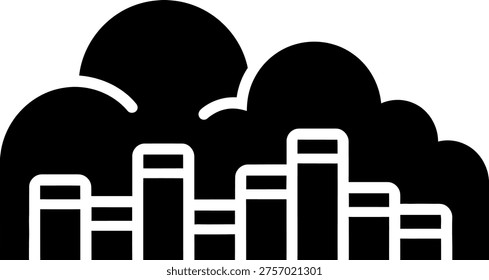 Cloud cityscape icon, city skyline silhouette with clouds
