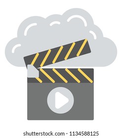 
Cloud with a clapperboard symbolising cloud cinema or online movie concept 
