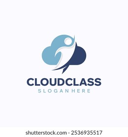 Modelo de design de logotipo de classe de nuvem. Conquista do conceito de crescimento pelas pessoas. Símbolo de vetor criativo.