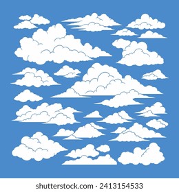 Cloud clipart vector set, flat design collection