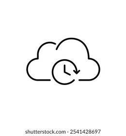 Nuvem e relógio. Backups de dados programados, acesso a qualquer momento. Pixel perfeito, ícone de traçado editável