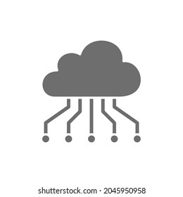 Cloud with closed contacts, blockchain grey icon.