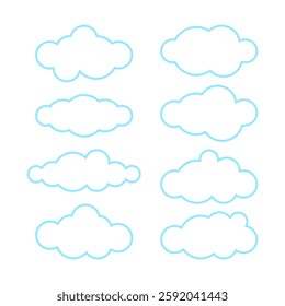 cloud, clouds outline shape, cloud line icon, cartoon blue cloud illustration