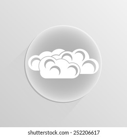 Cloud, cloudy icon on a white button with shadow 