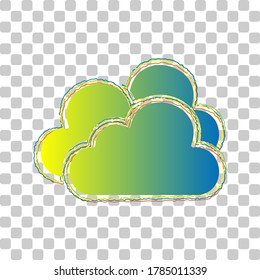 Cloud, Cloudy sign. Blue to green gradient Icon with Four Roughen Contours on stylish transparent Background. Illustration.
