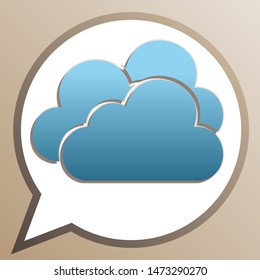 Cloud, Cloudy sign. Bright cerulean icon in white speech balloon at pale taupe background. Illustration.