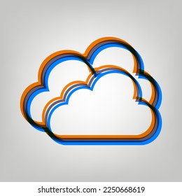 Cloud, Cloudy sign. Stroked Icon in orange, azure and old lavender Colors at gray Background. Illustration. - Powered by Shutterstock - Get 15% off with code: PIKWIZARD15