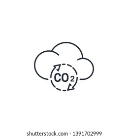 Cloud of CO2, carbon emission, pollution reduction.  Ecology environment cleaning . Vector linear icon.
