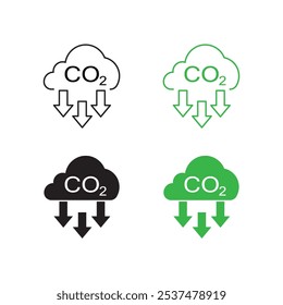 Cloud CO2 emission reduction icon isolated on white background. Green ecology environment improvement concept. Stop global warming environment pollution. Flat vector illustration. 
