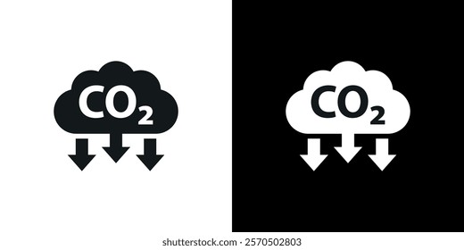 Cloud CO2 Symbol with Down Arrow Icon Set, Reduce Carbon Dioxide Vector Illustrations.