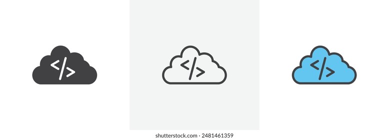 Cloud code icon symbol collection on white background.