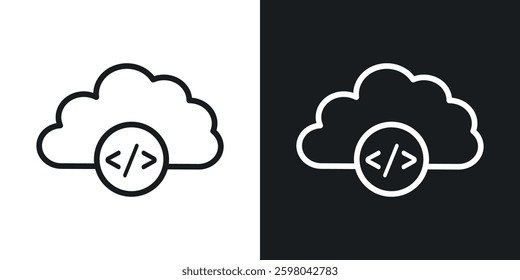 Cloud code vector icon set in black and white color.