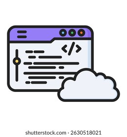 Ícone de cor linear de codificação em nuvem. Design de ícone de vetor simples em estilo de cor linear. Formato de vetor editável