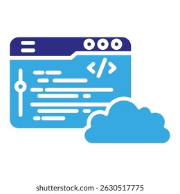 Cloud coding solid dual color icon. Simple vector icon design in solid color style. Editable vector format