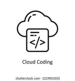 Cloud Coding Vector Outline Icon Design illustration. Cloud Computing Symbol on White background EPS 10 File