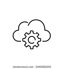 Cloud and cogwheel. Cloud-based data storage and technologies efficiency and optimization. Pixel perfect, editable icon
