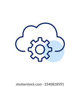 Nuvem e roda dentada. Integração de tecnologia, computação em nuvem e configurações de serviços. Ícone de vetor perfeito de pixel