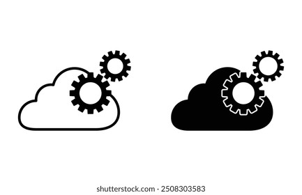 Nube con ruedas dentadas, ilustración de Configuraciones de computación en la nube y Vector de iconos de Actualizar de sistemas