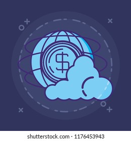 cloud with coin fintech icon