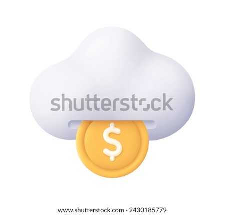 Cloud and coin money. 3d vector icon. Finance, currency and money transfer concept. Cartoon minimal style.