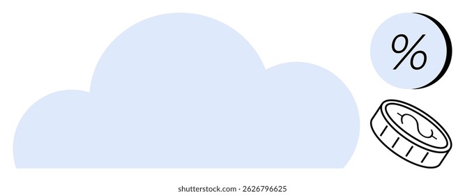 Cloud with coin, percentage symbol. Ideal for finance, cloud storage, investment, digital economics, income, growth strategy, fintech Line metaphor